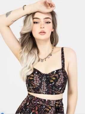 NWOT Disturbia Foxglove Floral Print Bikini Top Underwire Goth Witchy Sz 16